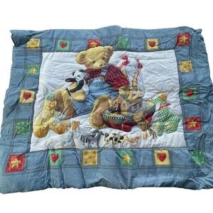 Vintage Blue Jean Teddy Crib Bedding Set Comforter Diaper Stacker Skirt EUC